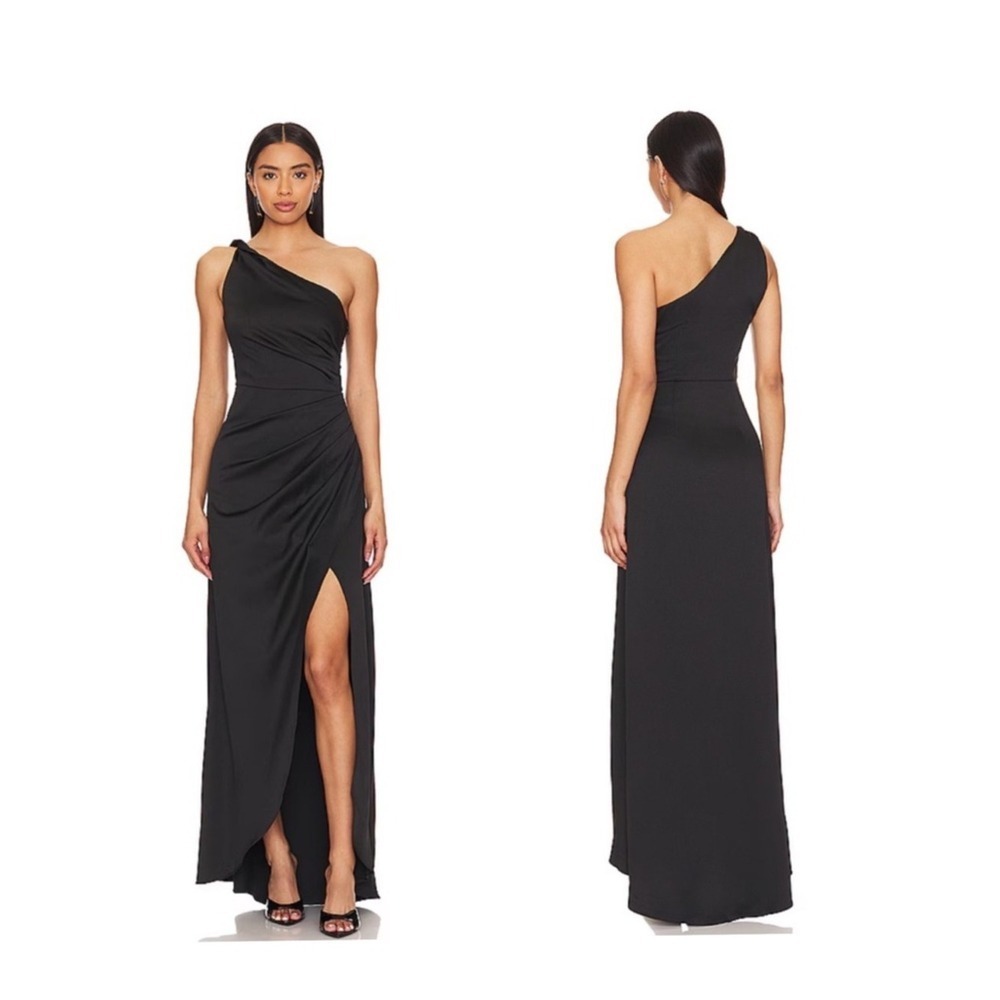 Elliatt Biarritz Satin One Shoulder Maxi Dress Women's Size S Black Formal